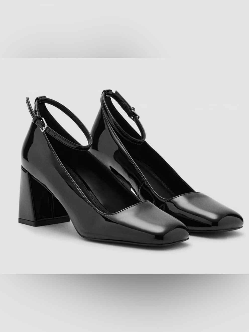 NEW MANGO MNG BLACK PATENT ANKLE STRAP HIGH HEELS HEELED SHOES SZ 40 US 9